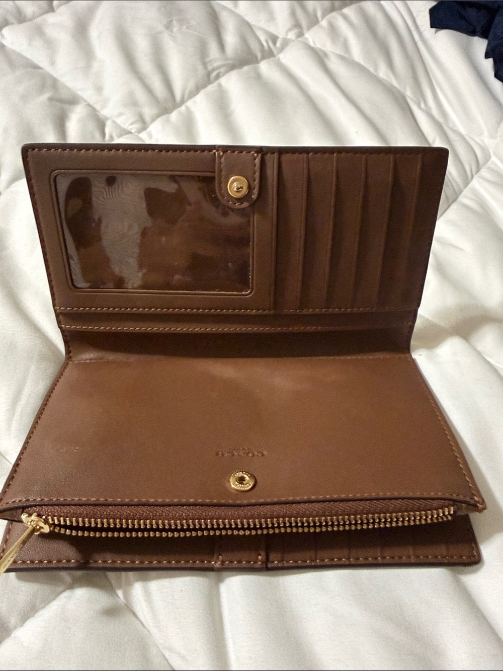 Coach Brown Signature Monogram Continental Wallet with Gold Logo - Picture 2 of 4